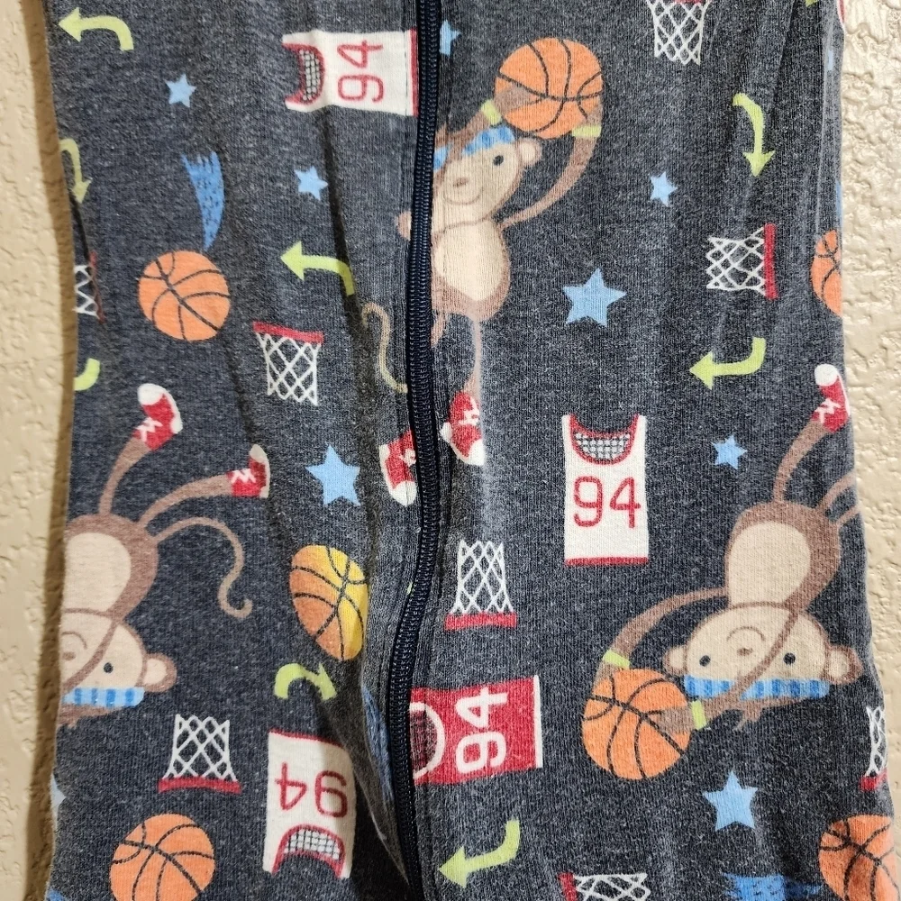 Old Navy monkey basketball zip up footie pajama Size 2T